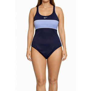 Nike Swimsuit Womens 12 Blue Athletic Racerback Training One Piece EUC